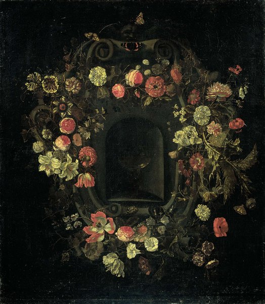 Wreath of Flowers encircling a Niche