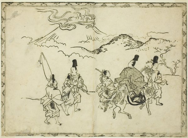 Narihira's Eastern Journey, from the illustrated book "Panorama of Paintings on Screens and Hanging Scrolls (Byobu kakemono ekagami)"